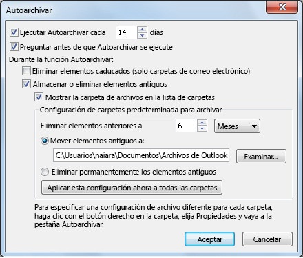 Configuració de l'arxivament automàtic en Outlook