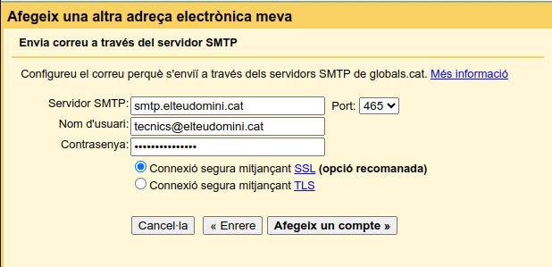 Configuració de l'SMTP